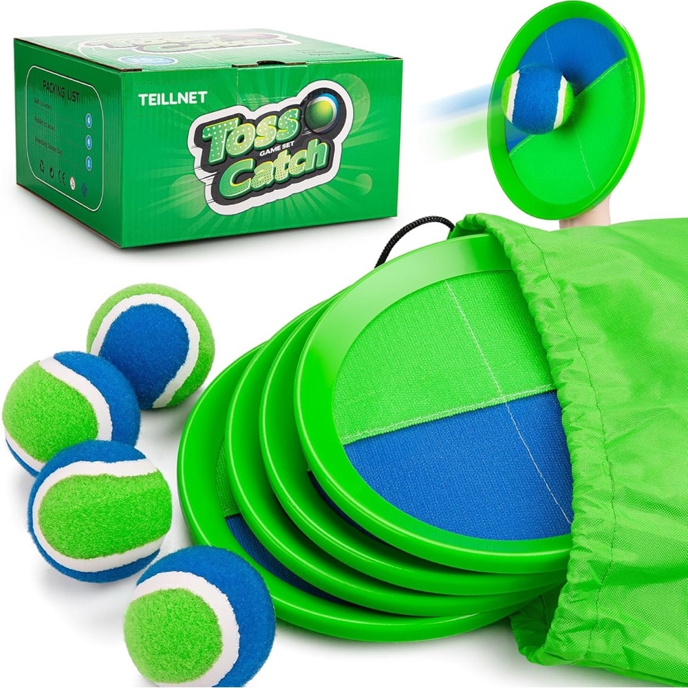 Toss and Catch Ball Set for Toddlers Kids Adults - 4 Pack - Beach Toys Pool Toys